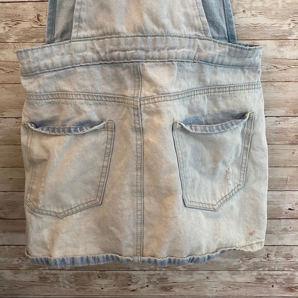 F21 Light Denim Distressed Overall Dress - Picture 11 of 12